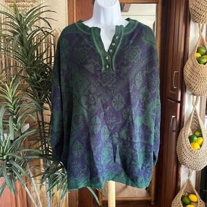 Vintage 80s 90s Stefano International Knit Henley Sweater O/S Heart Gem Button